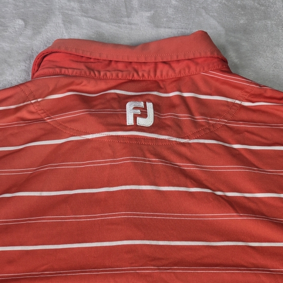 FootJoy FJ Red Salmon Striped Polo Shirt Cascata Logo Men's XL - Picture 5 of 8